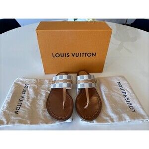 LOUIS VUITTON Classic Damier Azur Palma Flat Thong Sandals EU 39 US 9 Authentic